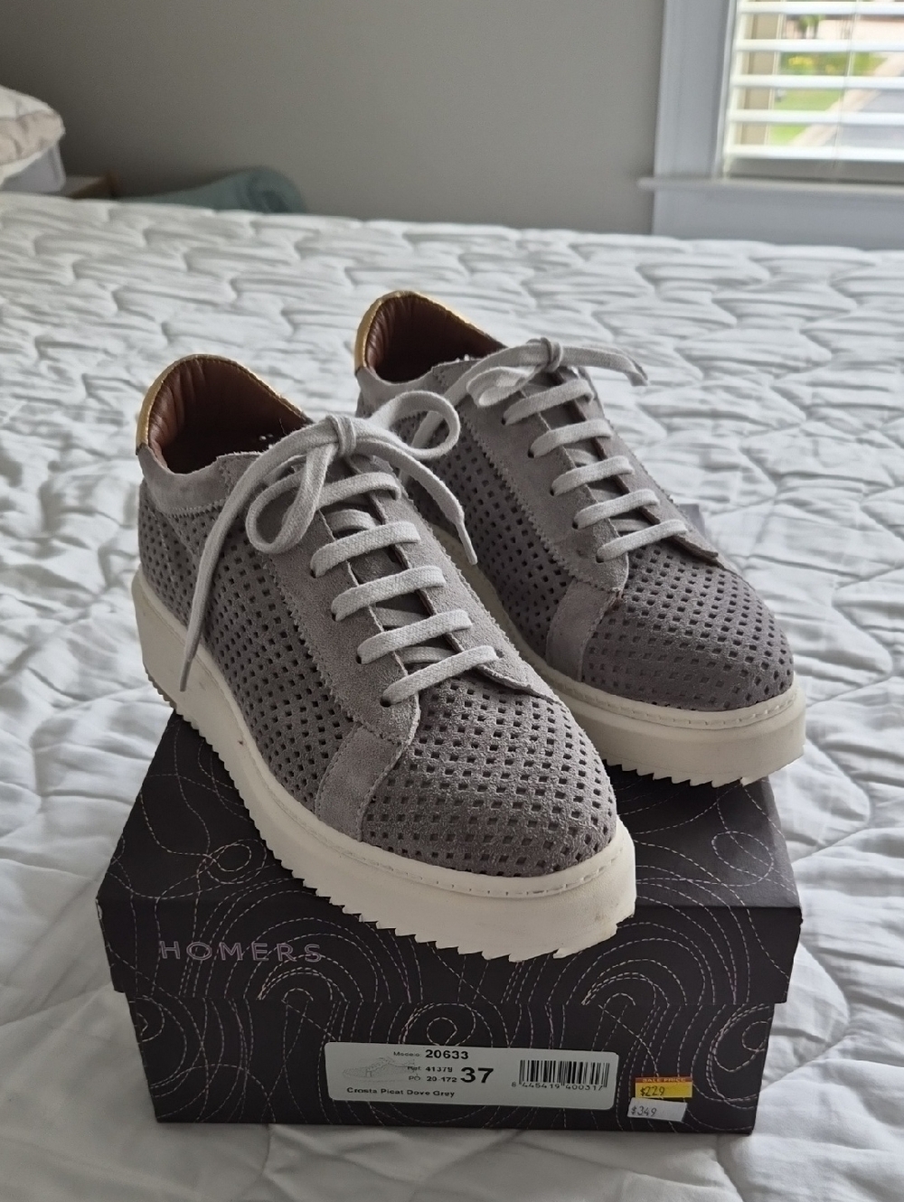 Homers Perforated Suede Platform Sneakers in Grey